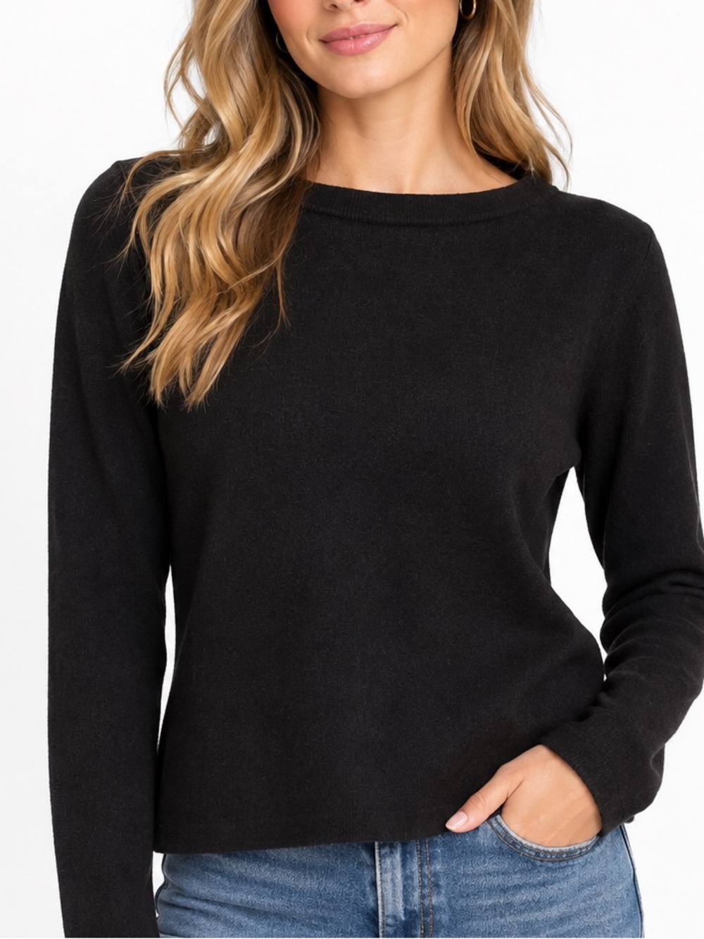 Saks Fifth Avenue 100% Cashmere Black Crewneck Sweater Quiet Luxury Small $295